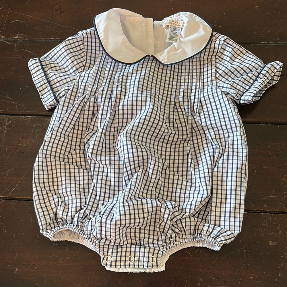Checkered Baby Romper with Peter Pan Collar